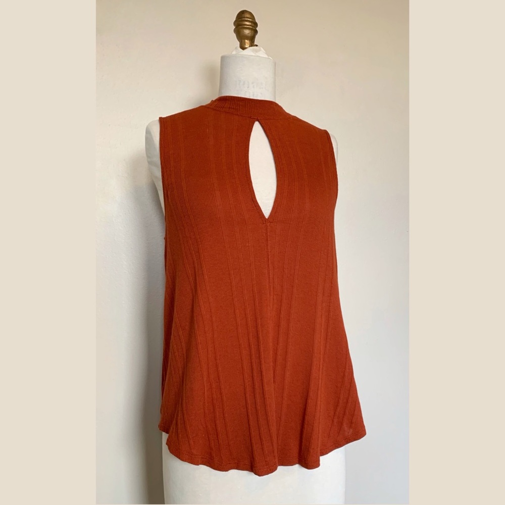 Free People Keyhole Burnt Orange Ribbed Swing Top - Picture 4 of 5